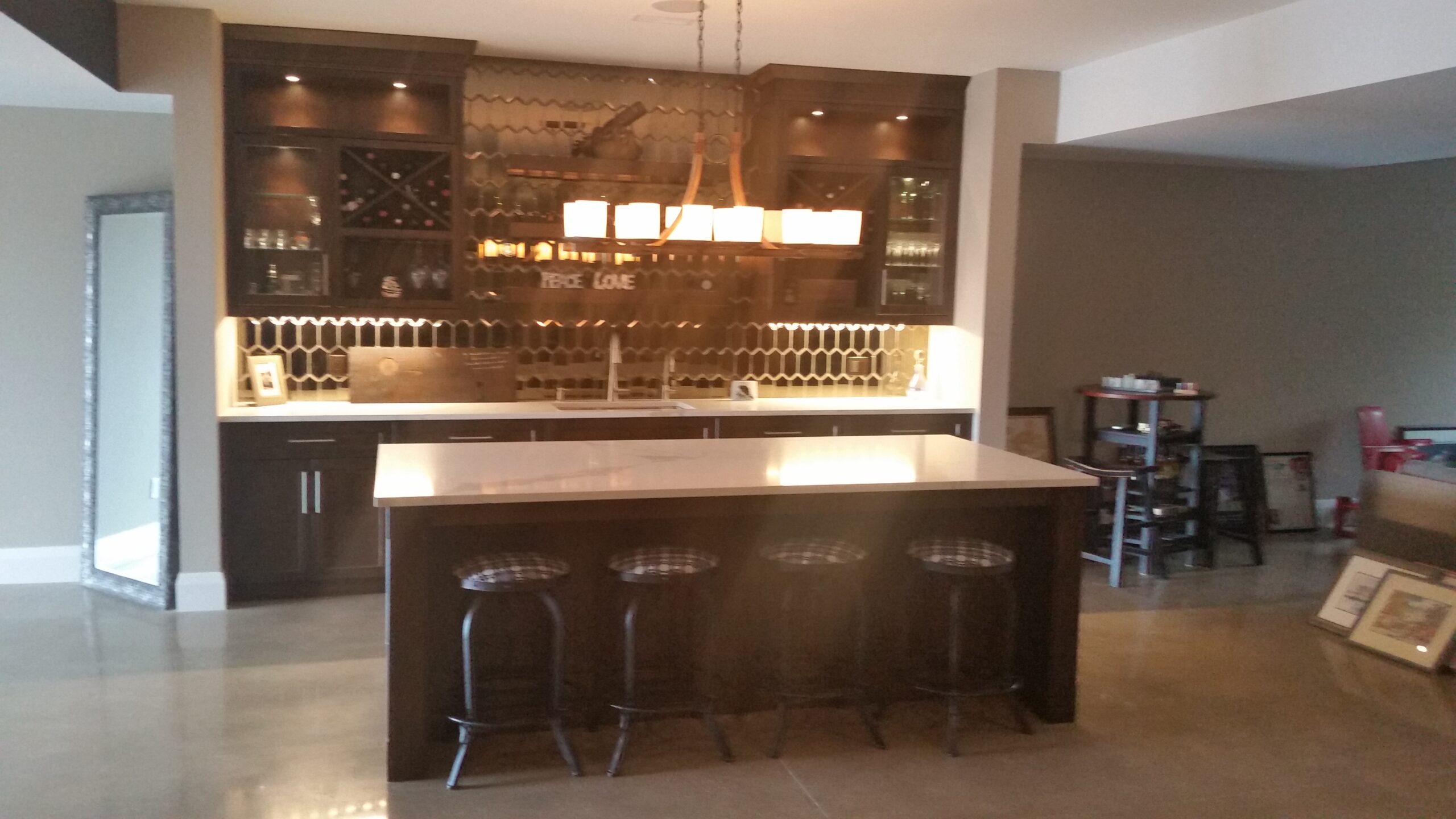 Kitchen lighting over island and under cupboards